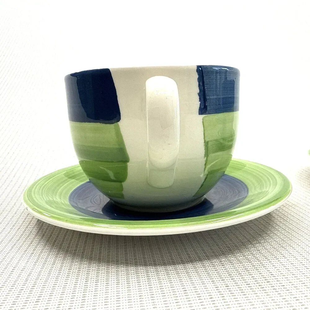 Vintage Tre Ci Handpainted Made in Italy Jumbo Cup & Saucer Set of 2